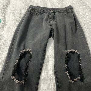 Gray black Distressed Ripped Knee Jeans
